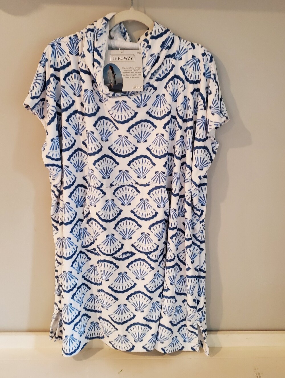 Throwzy by Marlo Lorenz Hooded Towel Poncho Blue Shell One Size